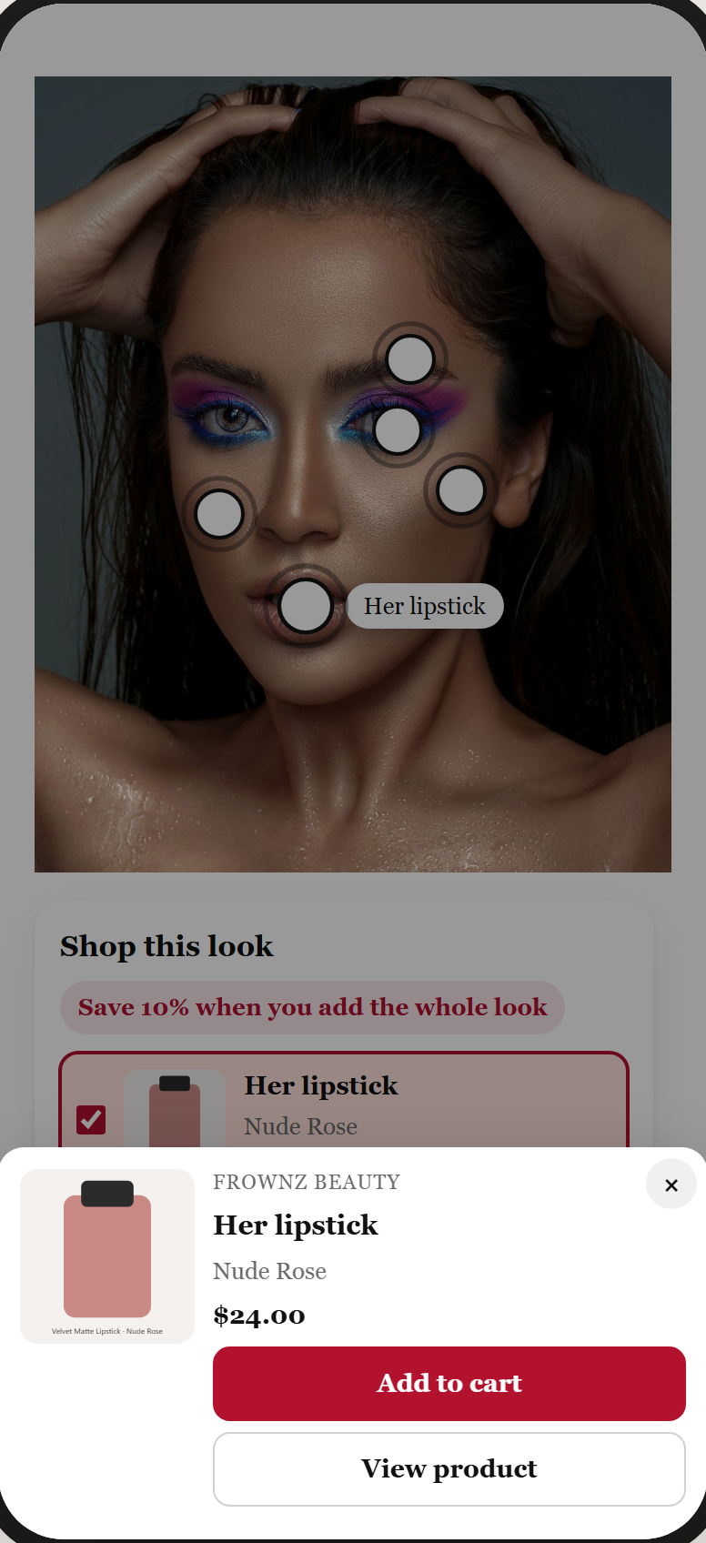 Mobile view with the bottom sheet popup